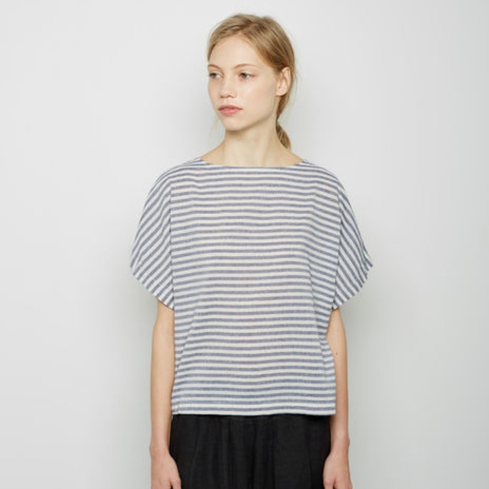 Black Crane Square Neck Linen Top